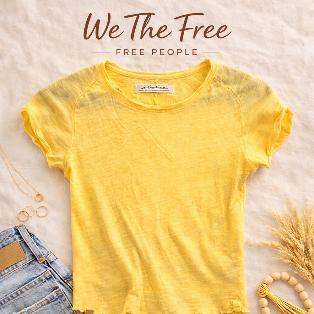 NWOT We The Free Yellow Ribbed Tee Small Raw Hem Top